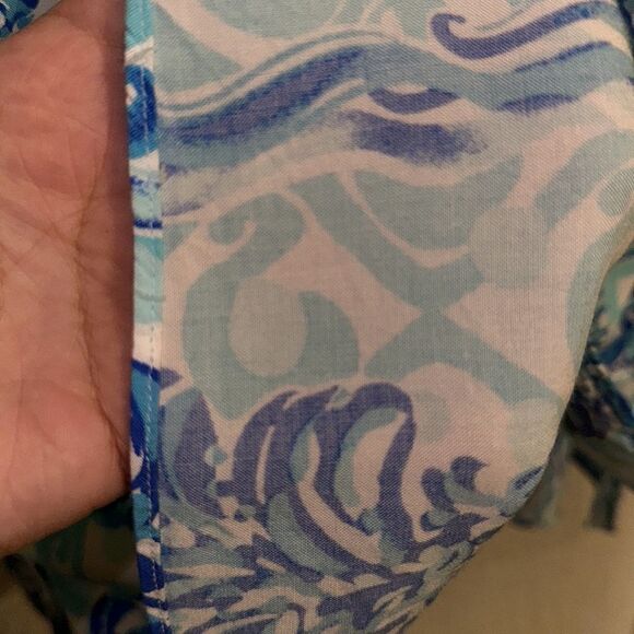 Lilly Pulitzer L Keona White Royal Bennett Blue Flounce Sleeve Tunic - Picture 12 of 15
